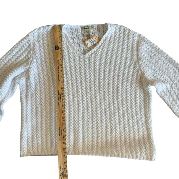 Eddie Bauer White Textured Knit Sweater V-Neck Pullover Size L - Picture 4 of 6
